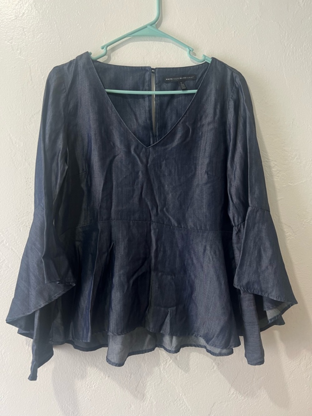 White House Black Market Navy V-Neck Bell Sleeve Tunic